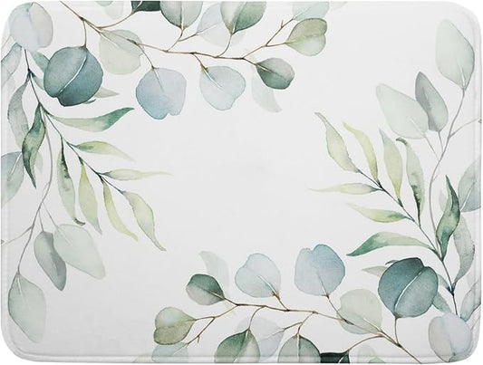 Sage Green Dish Drying Mats for Kitchen Counter Large Drying Mat for Dishes Microfiber Dish Rack Mat Kitchen Decor Spring Leaf Flower Drainer Pad Washable Foldable Ultra Absorbent Dry Mat 18×24 Inch