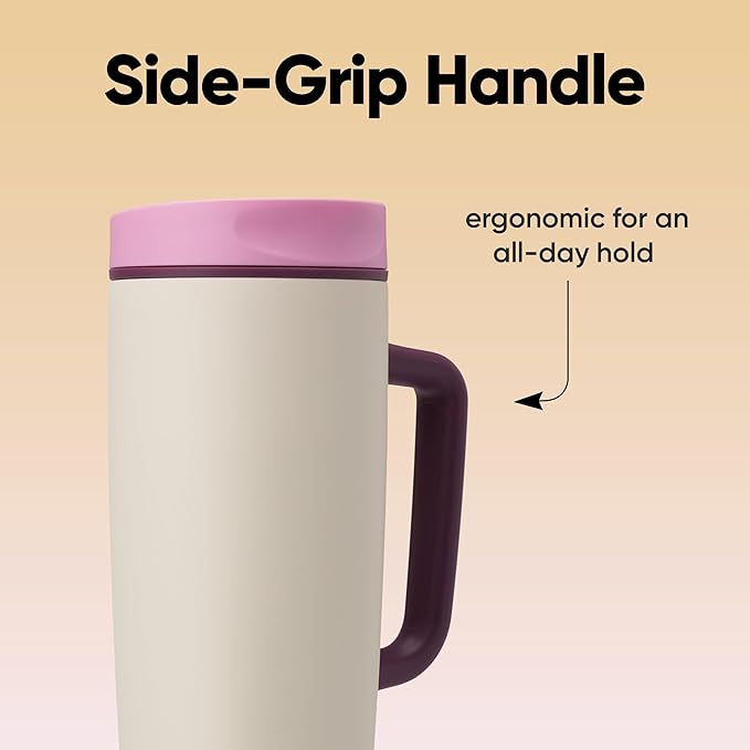 Owala SmoothSip Slider Stainless Steel Insulated Travel Mug, 100% Leak Proof, For Hot and Cold Drinks, Travel Friendly with Sliding Lock Lid, 24 oz, BPA Free, Leak Proof, Pink/Tan (Daybreak)