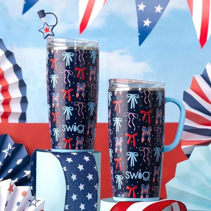 Swig Life 22oz Travel Mug, Insulated Tumbler with Handle and Lid, Travel Coffee Mug, Cup Holder Friendly, Stainless Steel 22 oz Tumbler, Reusable Insulated with Lid (Miss Independence)