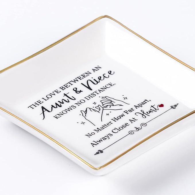 Aunt Gifts from Niece - The Love Between An Aunt Niece Knows No Distance Ring Trinket Dish Jewelry Tray, Aunt Birthday Gift Aunt and Niece Gifts for Aunts Mothers Day Christmas Valentines