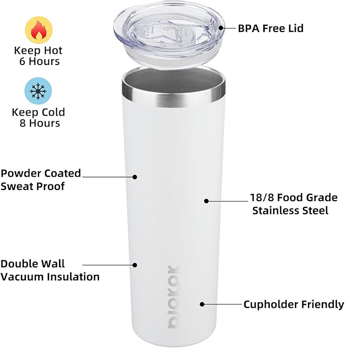 BJPKPK 20 oz Skinny Tumbler with Lid 2 Pack Slim Insulated Travel Coffee Cup Stainless Steel Thermal Mug,Black,White