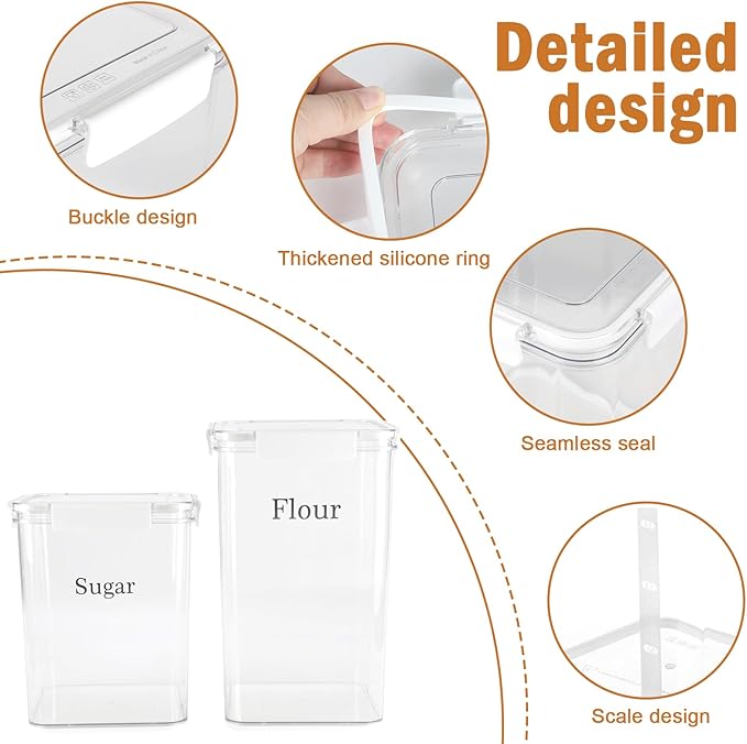 Set Of 2 Large Food Storage Jars 6L&5L - Airtight Containers with Lids,Flour And Sugar Containers Set with Free Spoon-Kitchen Canisters For Sugar,Flour,Coffee,Pantry Organization Box Keeper