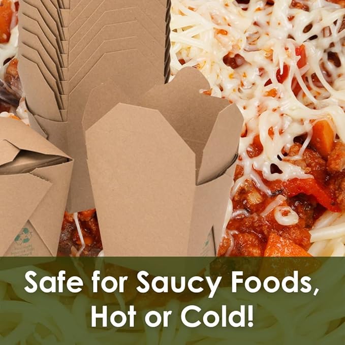 100% Recyclable 16oz Brown Chinese Take Out Boxes 50pk. Leakproof Greaseproof To-Go Containers For Restaurant Event Parties Food Service. Best Value Bulk Pack Microwaveable and Stackable Meal Pails.