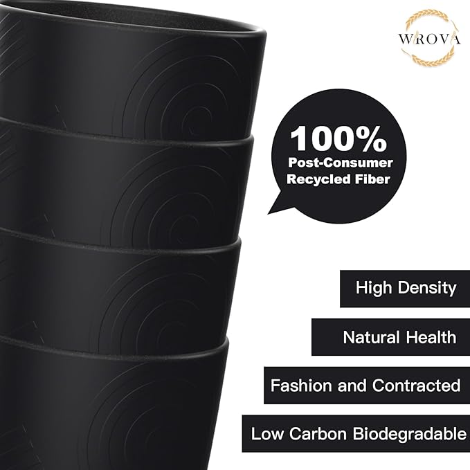 Wheat Straw Cups 8 PCS Good Alternative to Plastic Reusable Cups 12 oz Unbreakable Drinking Cup Reusable Dishwasher Safe Water Plastic Glasses Pure Black