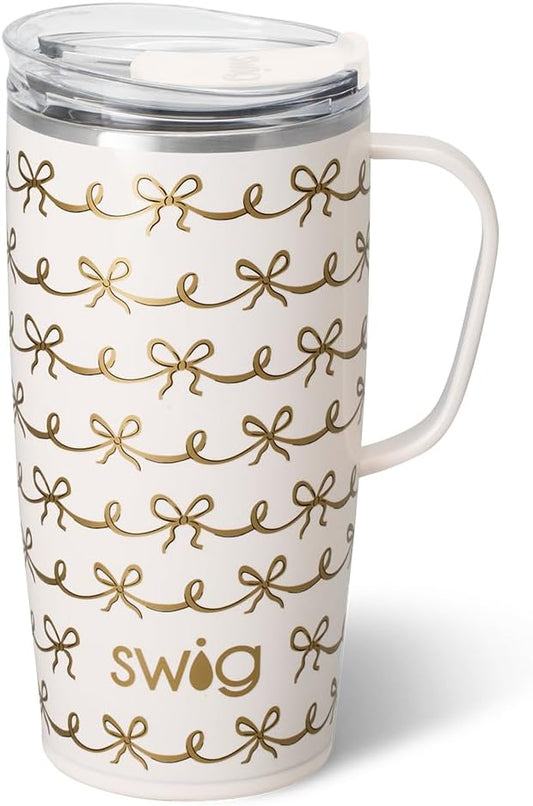 Swig Life 22oz Travel Mug, Insulated Tumbler with Handle and Lid, Travel Coffee Mug, Cup Holder Friendly, Stainless Steel 22 oz Tumbler, Reusable Insulated with Lid (Pretty in Pearl)