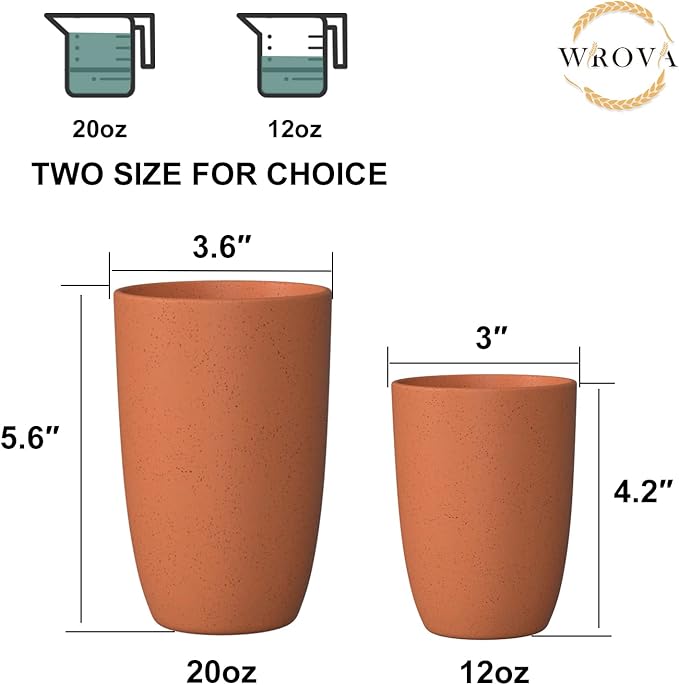 Wrova Wheat Straw Cups 6 PCS Good Alternative to Plastic Reusable Cups 20 oz Unbreakable Drinking Cup Reusable Dishwasher Safe Water Plastic Glasses Orange