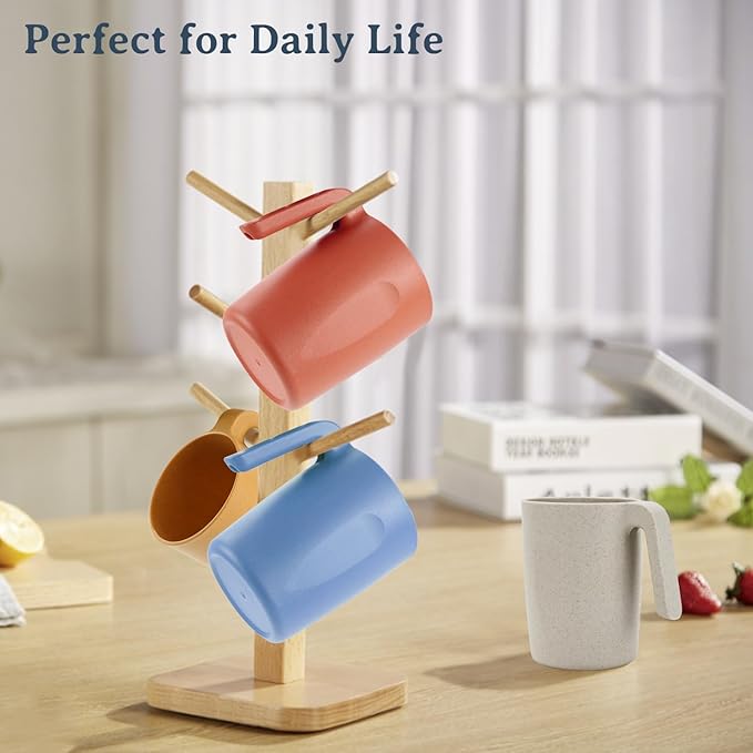 Wrova 16oz Wheat Straw Cups with handles set of 6-Plastic Cups Reusable-Unbreakable Kids Mugs-Dishwasher Safe & Microwave Safe-Ideal Plastic Mugs for Tea,Coffee,Camping,RV-Vibrant Color