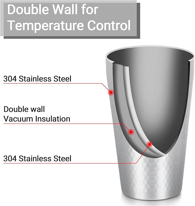 Beasea Stainless Steel Cups 15 oz, 4 Pack Large Stackable Stainless Steel Tumbler Bulk Double Wall Insulated Metal Pint Glasses Tin Cups for Drinking Home Restaurant Office Party Camping