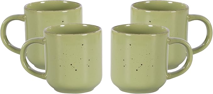 HomeVss, Nordic Shape Rising Rim Stoneware 20pc Dinnerware Set, Matte Green with Speckle Finished Effect