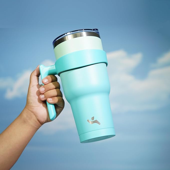 30 oz Tumbler with Handle and 2 Straw 2 Lid, Insulated Water Bottle Stainless Steel Vacuum Cup Reusable Travel Mug, Mint