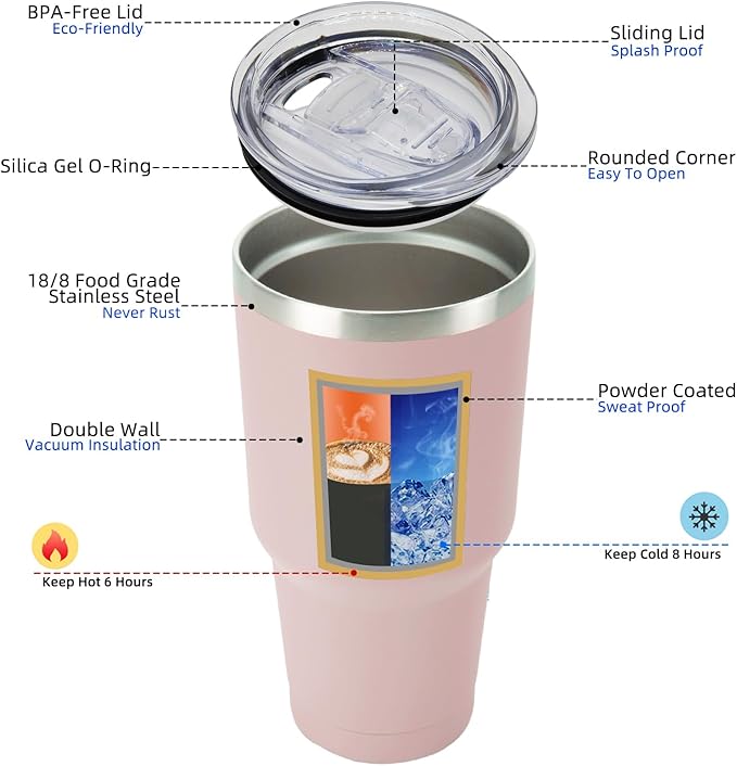 BJPKPK 30 oz Tumbler Cups With Lid And Straw Stainless Steel Double Wall Vacuum Insulated Tumblers For Women and Men Apricot