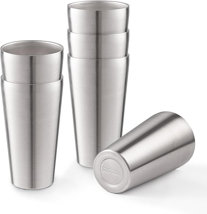 6 Pack 18.6 oz Stainless Steel Insulated Cup, Double Wall Vacuum Metal Cup, Reusable Camping Cups Unbreakable Indoor Outdoor for Party, Home, Office, BBQ, Silver