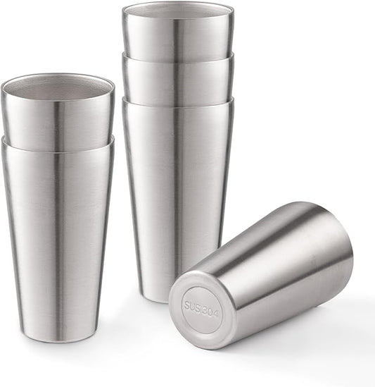 6 Pack 18.6 oz Stainless Steel Insulated Cup, Double Wall Vacuum Metal Cup, Reusable Camping Cups Unbreakable Indoor Outdoor for Party, Home, Office, BBQ, Silver