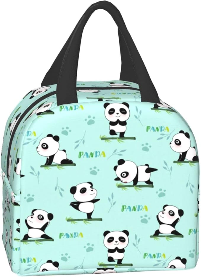 Yoga Pandas Insulated Lunch Bag with Front Pocket,Reusable Cooler Tote with Zipper Use for Men & Women Camping/Hiking/Picnic/Beach/Travel