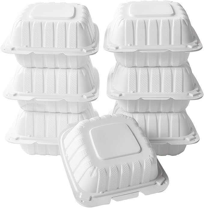 CIAO! 6"x6"x3" MFPP White Hinged Container With Lid 1 Compartment (Case of 300)
