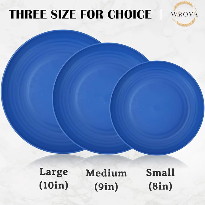 Wheat Straw Plates - 8 Inch Unbreakable Dinner Plates Set of 8 - Dishwasher & Microwave Safe Plastic Plates Reusable - Lightweight Kids Plates for kitchen,R.V. (Ocean)