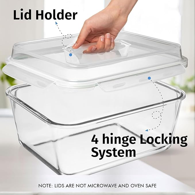 6500 ML / 220 oz / 28 Cup LARGE Glass Food Storage Container with Airtight Locking Lid. Ideal Storing food, Vegetables, Fruits. Baking Casserole, Lasagna, Roasting Turkey, Chicken BPA Free Oven Safe