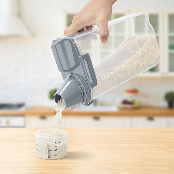 TBMax Rice Container 2 Pack 5 Lbs, Plastic Kitchen Pantry Food Storage Container with Easy pouring Spout and Cup, Small Pet Dog Cat Food Dispenser -Dark Grey