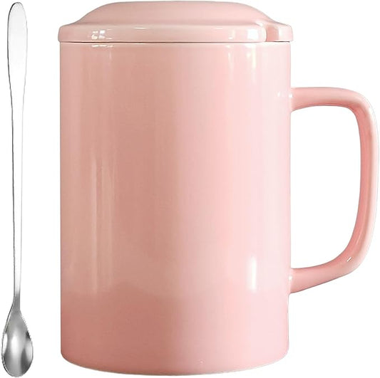 33 Ounce Coffee Mug, Extra Large Super Ceramic Mugs with Lid and Handle, Oversized Cups Big Tea Cup for Office and Home (Pink)
