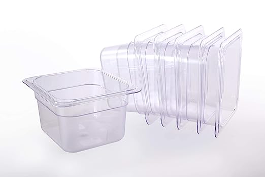 6-Pack Food Pan 1/6 Size Clear Polycarbonate Food Pans 6" Deep Commercial Hotel Pans for Party, Restaurant, Hotel