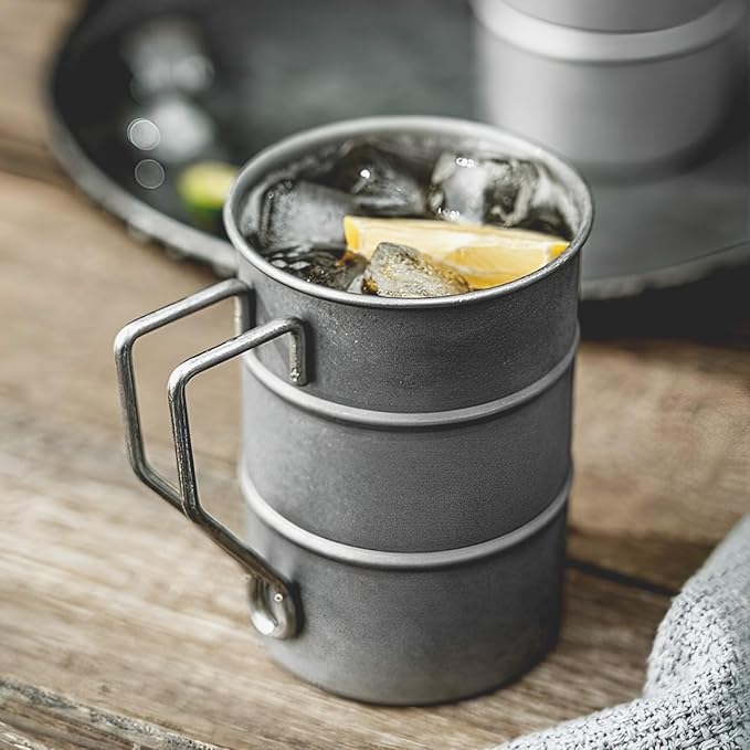 Vintage Coffee Mugs Stainless Steel Mug with Handle Camping Coffee Mugs Outdoor Hiking Cup Lightweight Camping Gear for Men Backpacking Mug, Set of 2-Silver (16.9oz/500ml)