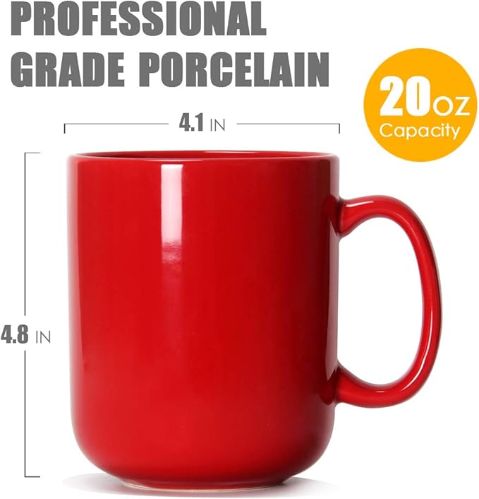 Smilatte 20 OZ Large Coffee Mug, M016 Plain Ceramic Boss Big Tea Cup with Handle for Dad Men, Red