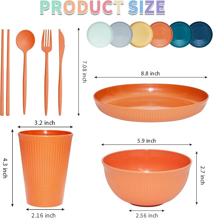 42Pcs Wheat Straw Dinnerware Sets, Unbreakable Plates and Bowls Sets, Eco Friendly Non Breakable Dinnerware, Dishwasher Microwave Safe Dinnerware