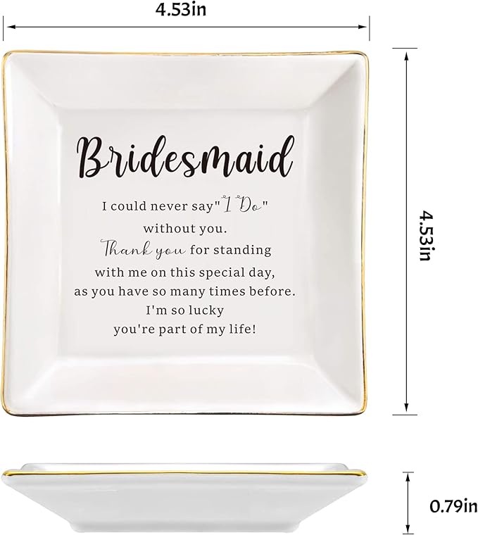 Bridesmaid Gifts Jewelry Dish from Bride Wedding Day for Bridesmaid Proposal Gifts from Bridal Shower Gifts Ceramic Trinket Ring Tray for Women Besite Friends Sister