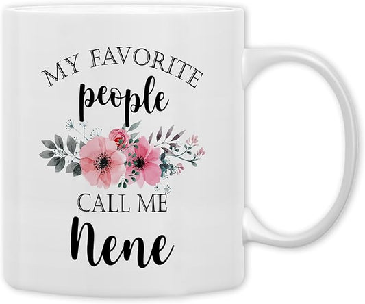 QASHWEY Nene Coffee Mug, Nene Gifts for Grandma, NeneGifts from Grandkids, Grandma Coffee Mug, Mothers Day Mug Tea Cup Gifts for Nene, My Favorite People Call Me NeneCoffee Cups Ceramic 11oz