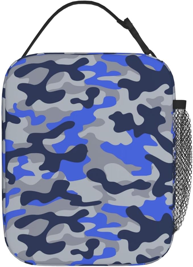 Blue Camo Insulated Lunch Bags For Men Women Boys Girls,Cooler Tote Reusable Lunch Box For Work Office Travel,Easy-To-Clean Bento Box Bento Bag,Reusable Lunch Bags For School/Work/Picnic