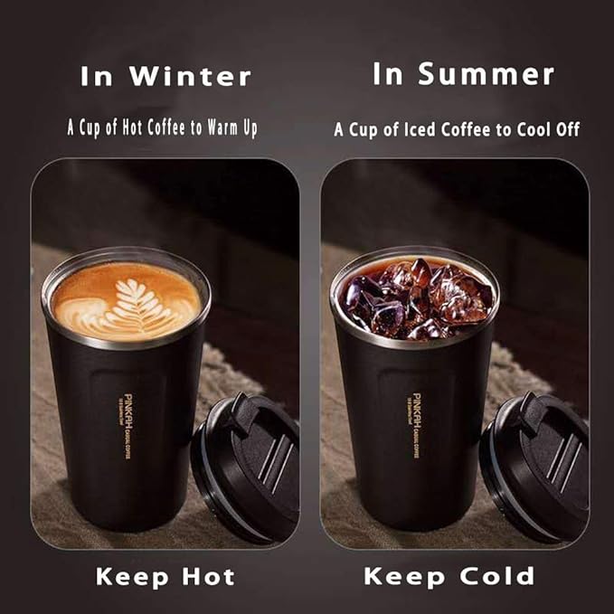 12OZ Vacuum Travel Mug for Ice Drinks/Hot Beverage, Double Walled Stainless Steel Insulated Coffee Tumbler Cup, Thermal Coffee Mug