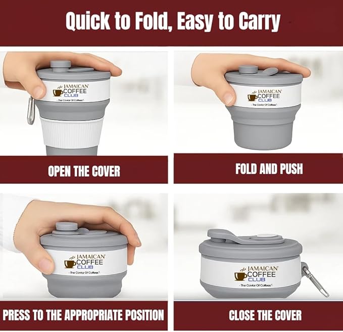 350 mL Silicone Coffee Cup with Lid & Straw – Collapsible, Foldable, Lightweight & Reusable Mug with Carabiner Clip – Portable Travel Cup for Camping, Hiking, Backpacking & Office