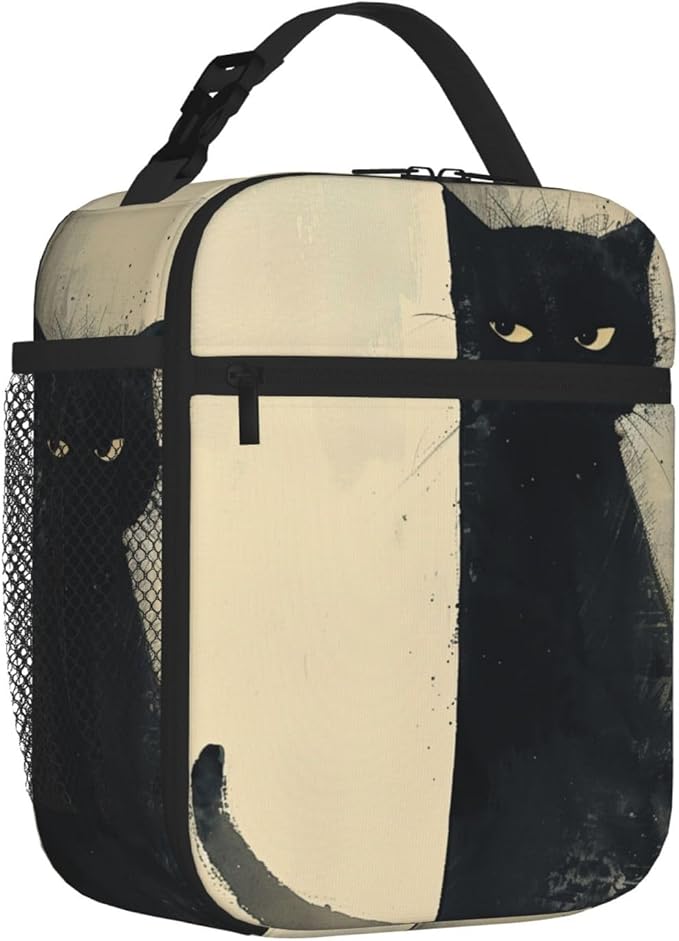 SUPLUCHOM Lunch Bag Cat Vintage Insulated Box Reusable with Side Pocket for Girl Boy Women Men Work School Picnic Hiking Daytrip Over 3 Years Old