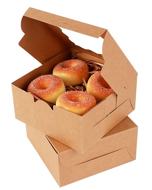 qiqee Kraft Cookie Boxes with Window 100packs 6x6x3 Brown Bakery Box Kraft Paper Boxes for Cookie, Pastry, Cupcake, Pie, Donut