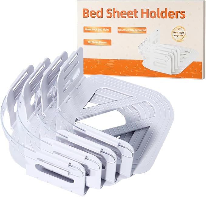 Bed Sheet Holders for Corners,Sheet Locks Keep Sheets Firm & Tight,Easy-to-Install Heavy Duty Sheet Holders Keep The Sheets No More Loose Again & Suitable for Any Type Mattress（4PCS）