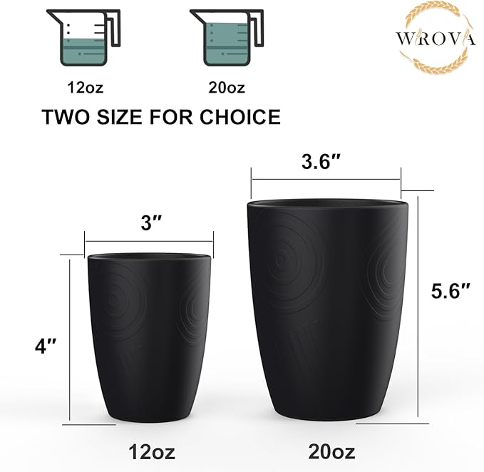 Wheat Straw Cups 6 PCS Good Alternative to Plastic Reusable Cups 12 oz Unbreakable Drinking Cup Reusable Dishwasher Safe Water Plastic Glasses Black