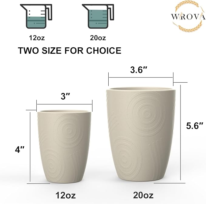 Wheat Straw Cups 8 PCS Good Alternative to Plastic Reusable Cups 12 oz Unbreakable Drinking Cup Reusable Dishwasher Safe Water Plastic Glasses (Beige)