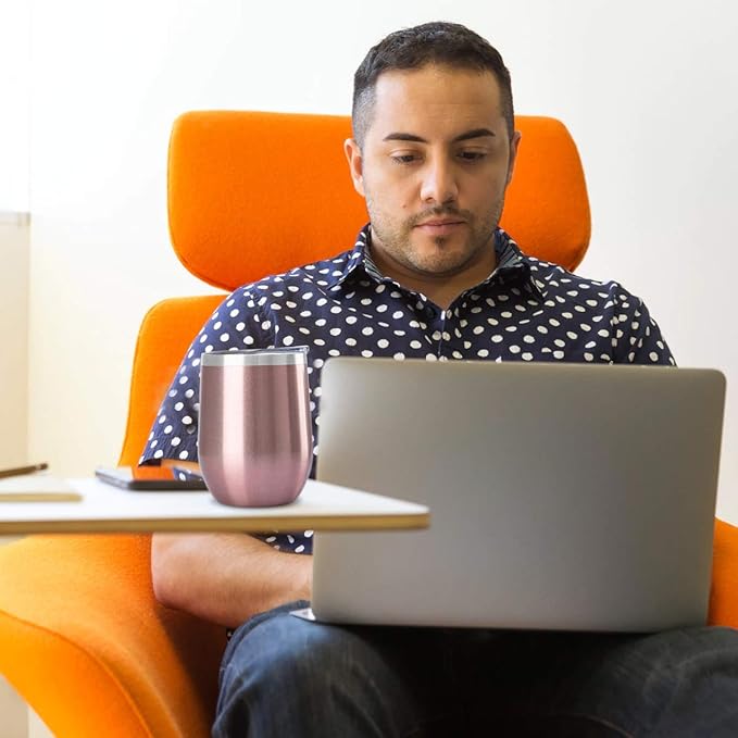 MEWAY Stemless 12oz Wine Tumbler Glasses with Lid -Insulated Double Wall Vacuum Stainless Steel Travel Tumbler with Straw,for Woman Under 10 dollars (Gray,Set of 1)