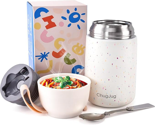 Thermo for Hot Food for Adults Kids | Wide Mouth, 26 oz Insulated Food Jar with Spoon, Leakproof Soup Thermo for School Office Travel, Thermal Steel Lunch Container Easy to Carry (White)