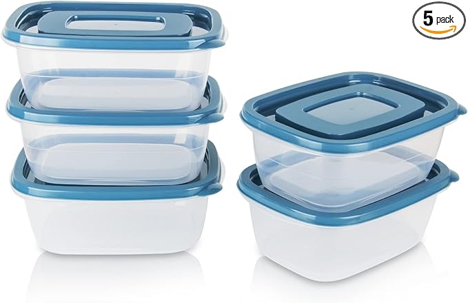 5PCS Food Containers Storage Sets(1000ML per Box),BPA-Free Rectangle Plastic Food Containers with Lids-Stackable Food Storage Box for School,Work,Travel and Meal Prep(Microwave and Fridge Safe)