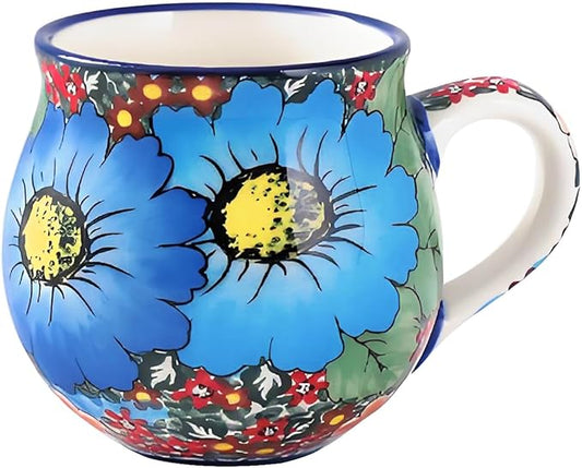 ALMA 2025 Updated Blue Flower Coffee Mug 12oz/380ml,Floral Ceramic Tea Cup for Women, Microwave Oven Safe(Roman Garden,Medium)
