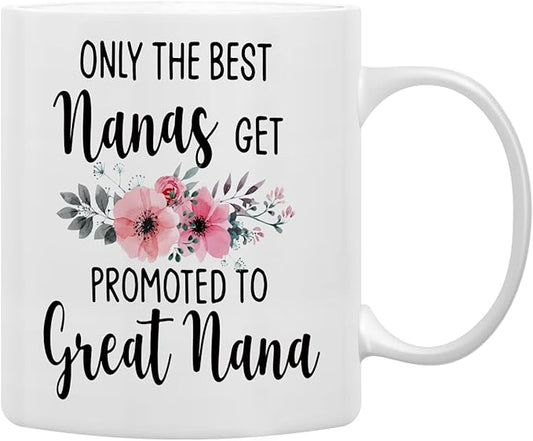 QASHWEY Nana Gifts Coffee Mug, Only the Best Nanas Get Promoted to Great Nana Coffee Cups Ceramic 11oz, Nana Birthday Gifts for Women, Mothers Day Gifts, Grandma Gifts from Grandchildren Tea Cup
