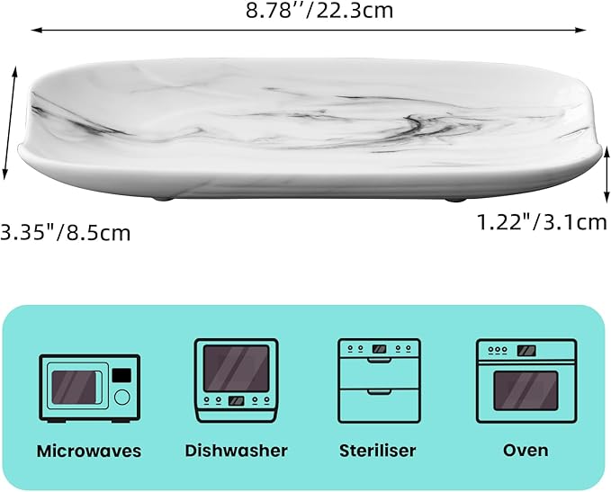 Cinf Ceramic Corn Cob Holders 8.8" Corn Dishes Set of 4 Trays Non-slip Bottom Microwave Dishwasher Oven Safe (Marble Pattern)