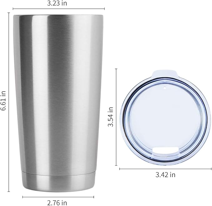 DOMICARE 20oz Stainless Steel Tumbler Bulk with Lid, Double Wall Vacuum Insulated Travel Mug, Powder Coated Coffee Cup, Stainless Steel, 4 Pack