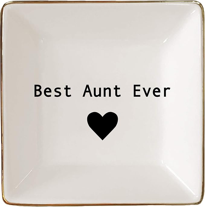 Simply Charmed Best Aunt Ever Gift – Ceramic Jewelry Dish or Ring Holder – BAE Trinket Tray - Elegant Christmas of Birthday Gift for Auntie