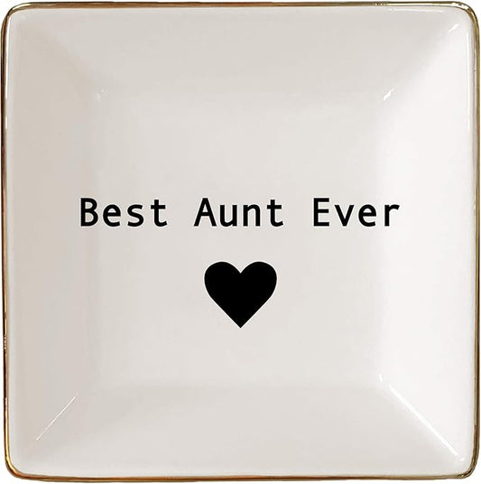 Simply Charmed Best Aunt Ever Gift – Ceramic Jewelry Dish or Ring Holder – BAE Trinket Tray - Elegant Christmas of Birthday Gift for Auntie