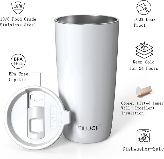 TILUCK 20 oz Tumbler with Leak-Proof Lid, Vacuum Insulated Stainless Steel Coffee Mug, Double-Walled Travel Tumbler for Hot and Cold Drinks