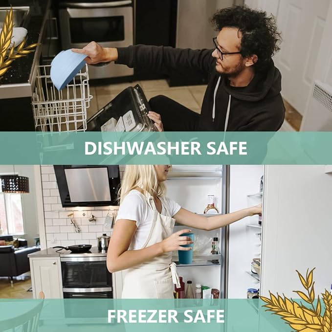 Teivio 32-Piece Kitchen Plastic Wheat Straw Dinnerware Set, Service for 8, Dinner Plates, Dessert Plate, Cereal Bowls, Cups, Unbreakable Colorful Plastic Outdoor Camping Dishes, Sky Multicolor