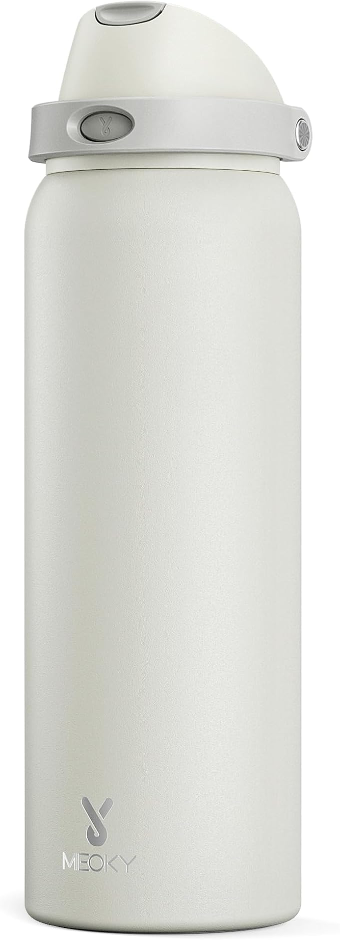 40 oz Insulated Water Bottle with Straw: Meoky Stainless Steel Metal Water Bottle with 2-in-1 Lid - Leak Proof, Cold for 24 Hours, Protective Silicone Base, BPA-Free for Sports Gym, Ivory