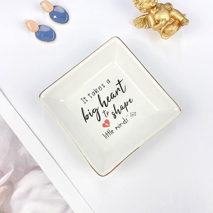 Teacher Gifts for Teachers Women Appreciation Daycare Preschool English Ring Dish Trinket Jewelry Organizer Birthday Thanksgiving Mother's Day It Takes A Big Heart to Shape Little Minds